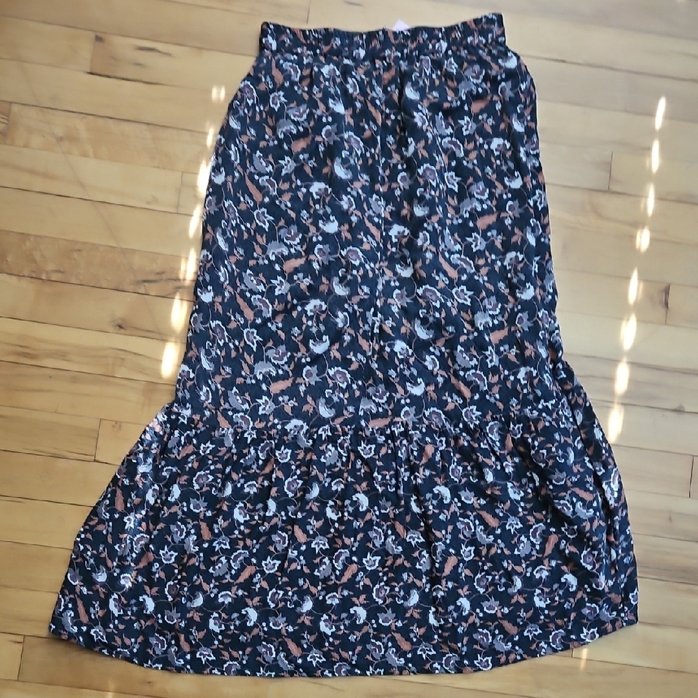 Able Black and Brown Floral Maxi Skirt